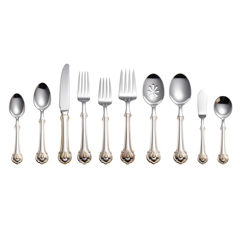 Napoleon Bee Gold Accent 45-Piece 18/10 Stainless Steel Flatware Set, Service for 8