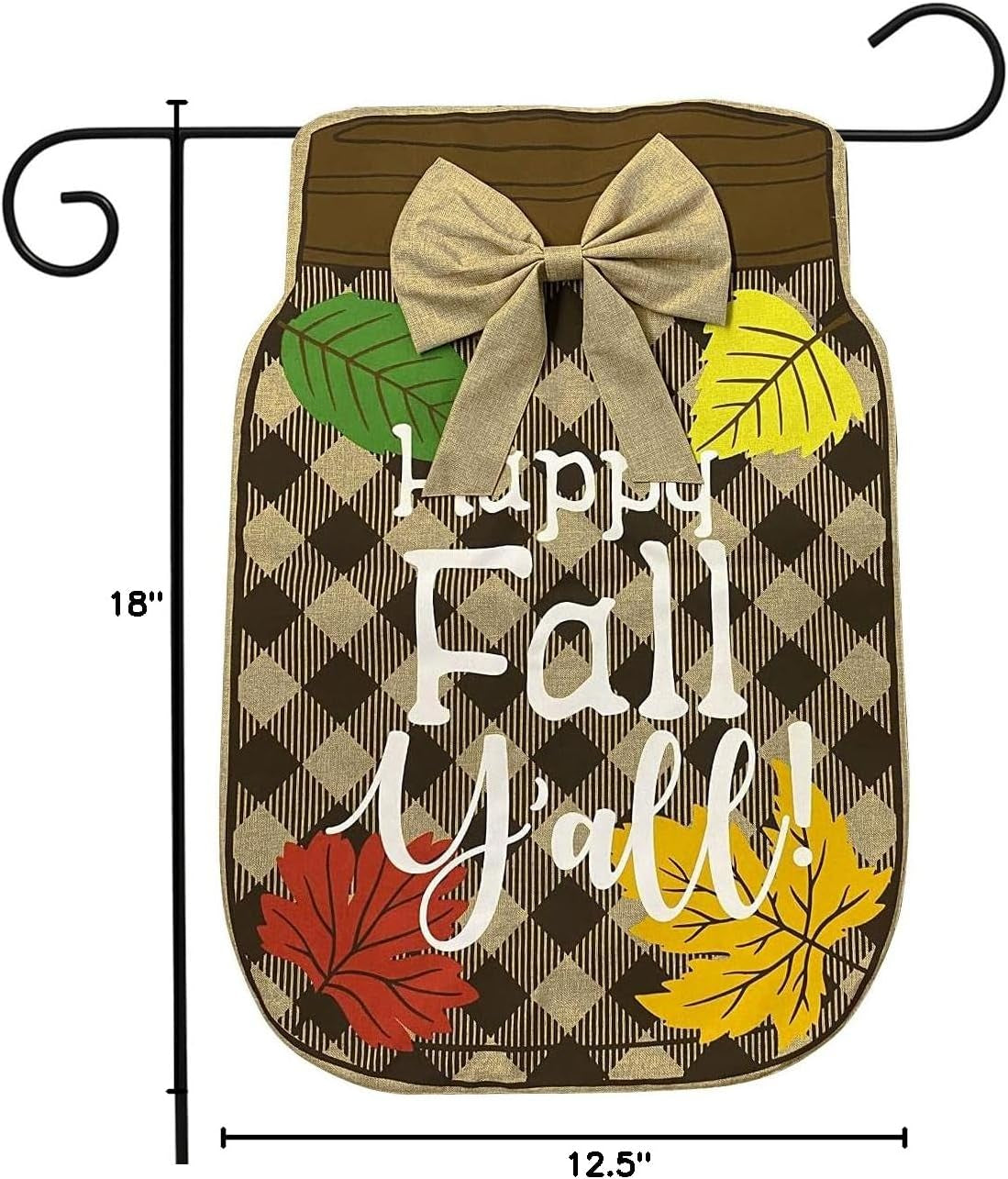 Fall Mason Jar Burlap Garden Flag Happy Fall Y'All 12.5" X 18"