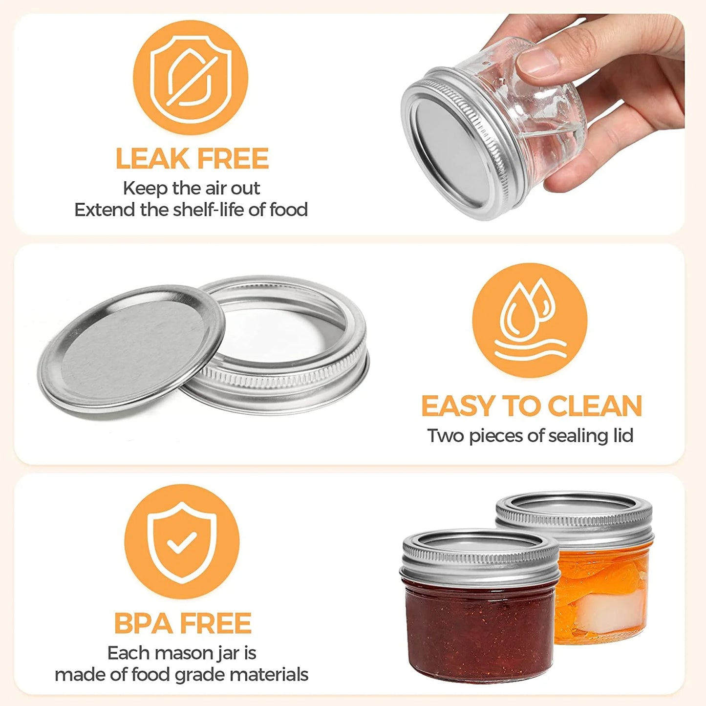 Mini Mason Jars 4Oz - 8 Pack, Regular Mouth Mason Jar with Lids and Seal Bands, Small Glass Canning Jar for Spice, Jam, Honey, Jelly, Dessert, Shower Wedding Favors, DIY Candles Decor