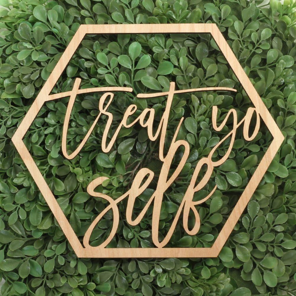 Wood Treat Yo Self Sign, Wedding Display, Party Banner, Event Decorations for Wedding Engagement Bridal Shower Baby Shower Birthday Party (Treat Yo Self)