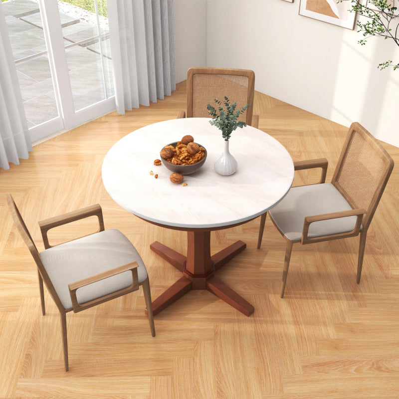 35 Inches Wooden round Dining Table with Pedestal Base