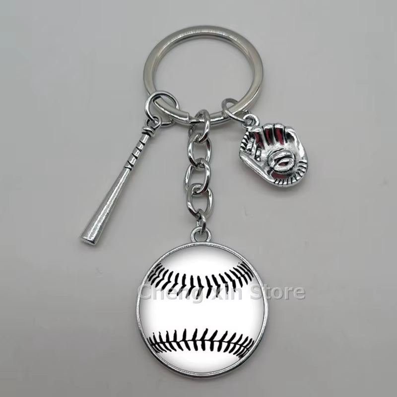 Baseball Softball Convex Photo Glass round Dome Keychain Jewelry, DIY Keychain