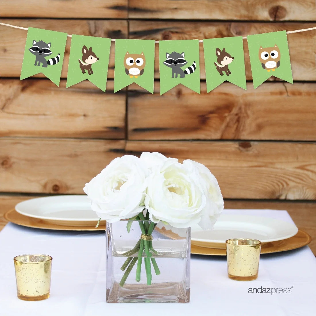 Pennant Party Banner Woodland Animals Fox Raccoon Deer