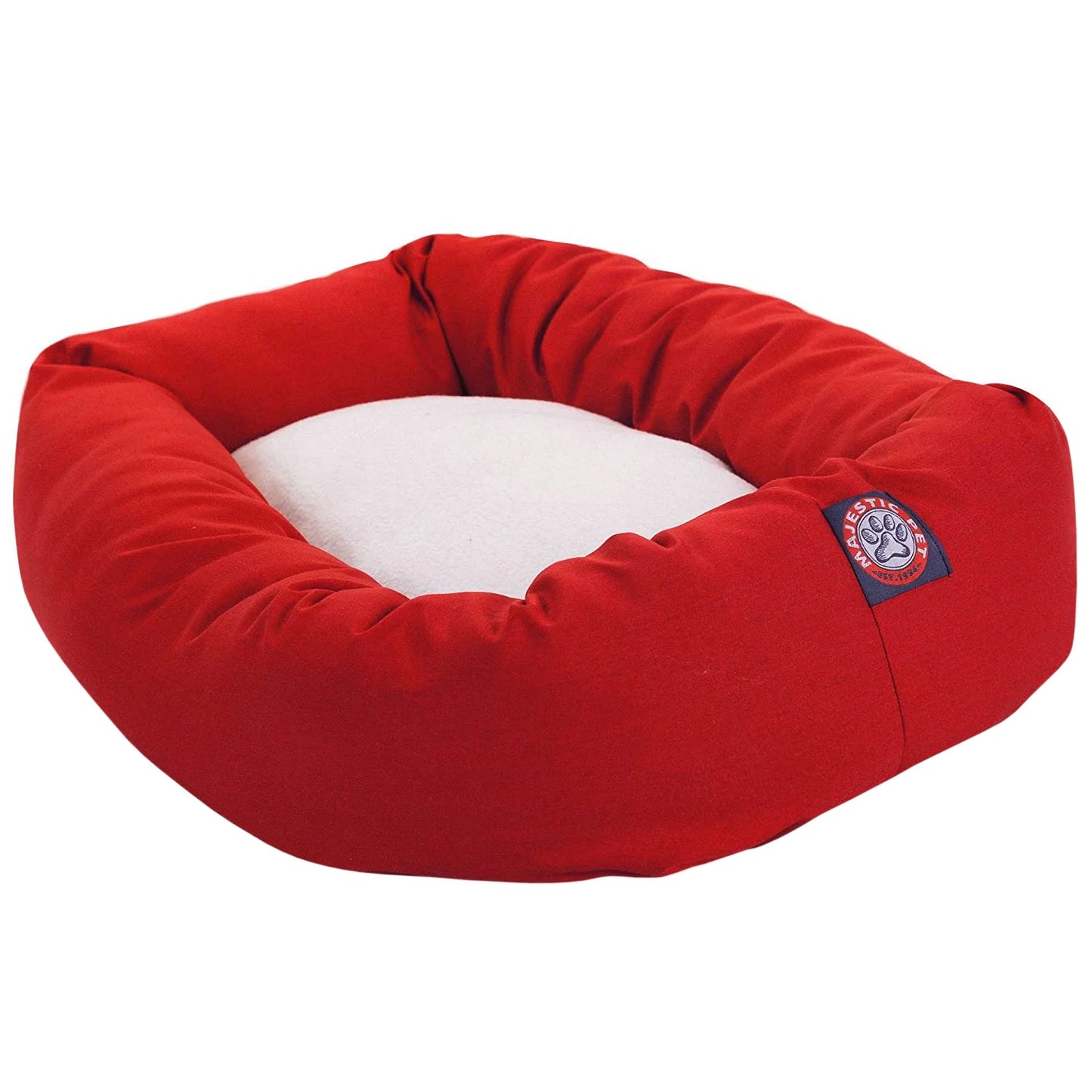 Sherpa Poly/Cotton Bagel Pet Bed for Dogs, Calming Dog Bed Washable, Medium, Red