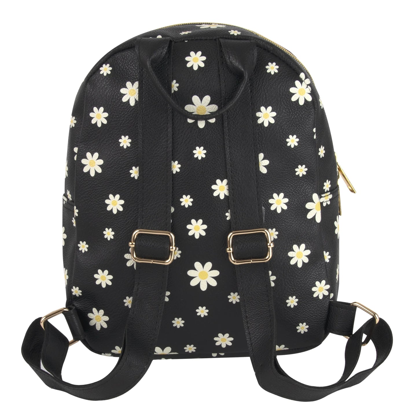Mini Waterproof Vegan Leather Backpack for Women, Teens and Girls for Work, School, Recreation, Commuting & Traveling in Black Flowers