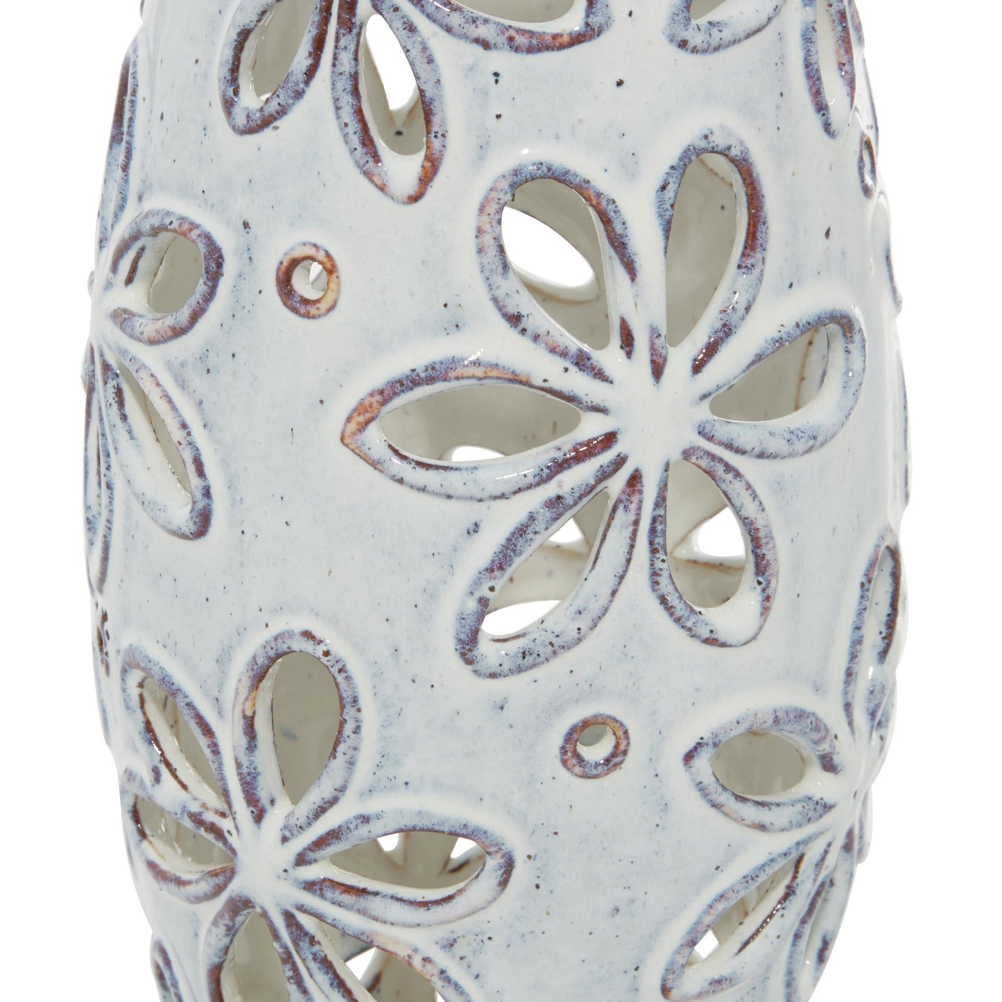14", 11"H Floral Handmade Daisy Cut Out White Ceramic Vase, Set of 2