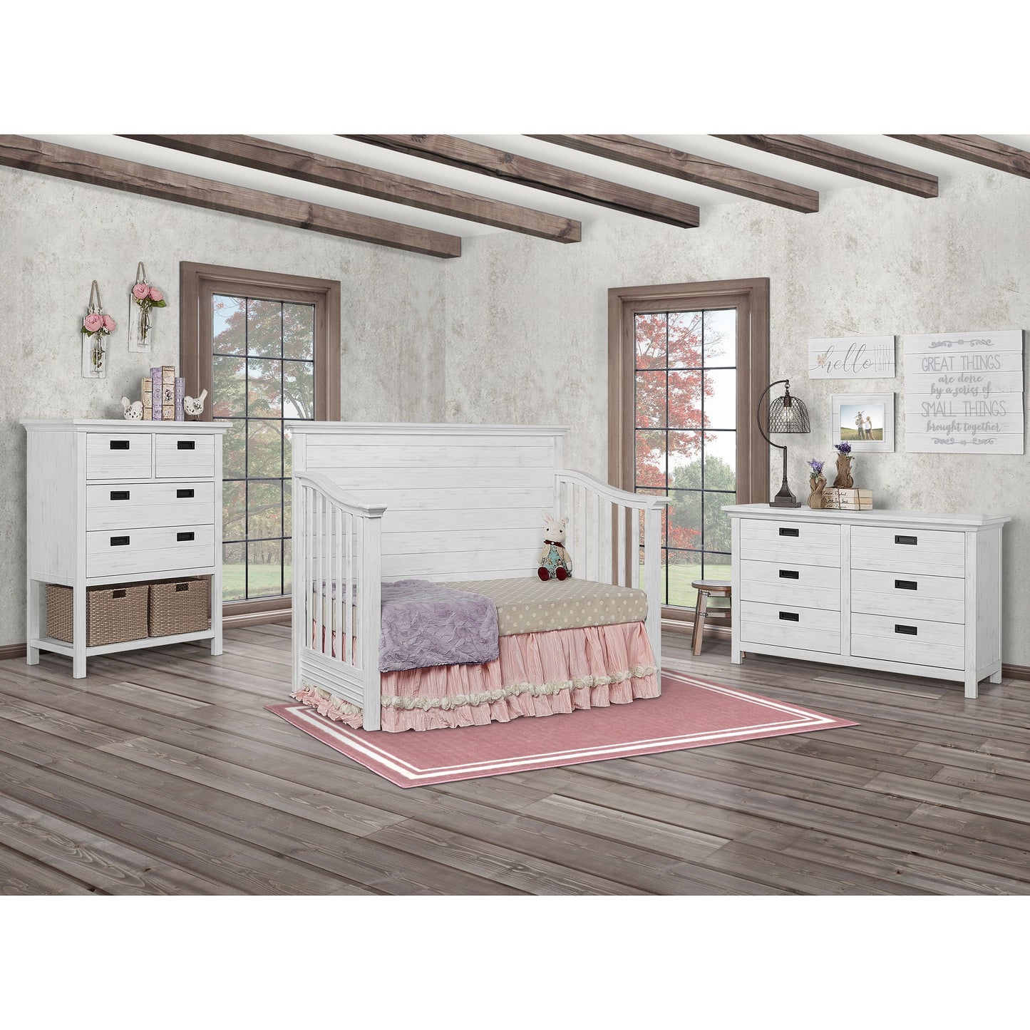 Waverly 5-In-1 Full Panel Convertible Crib, Weathered White