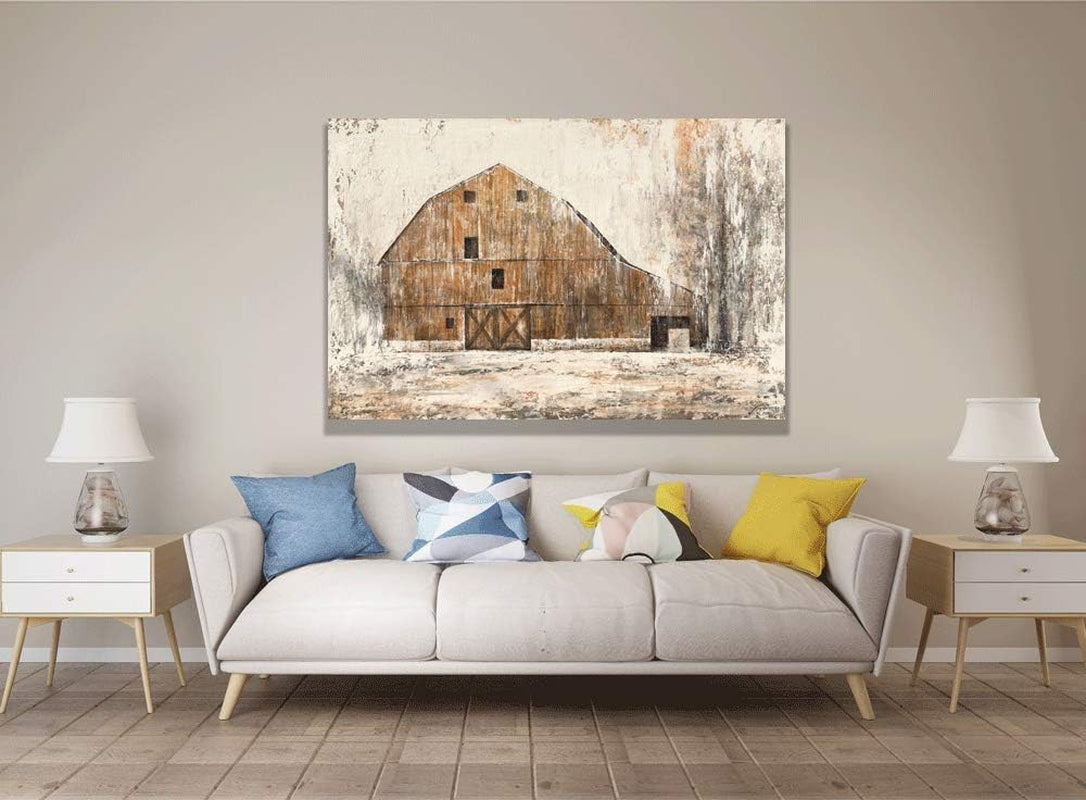Farmhouse Rustic Wall Decor Hand Painted Barn Canvas Wall Art Painting Country Pictures Artwork for Living Room Bedroom Bathroom