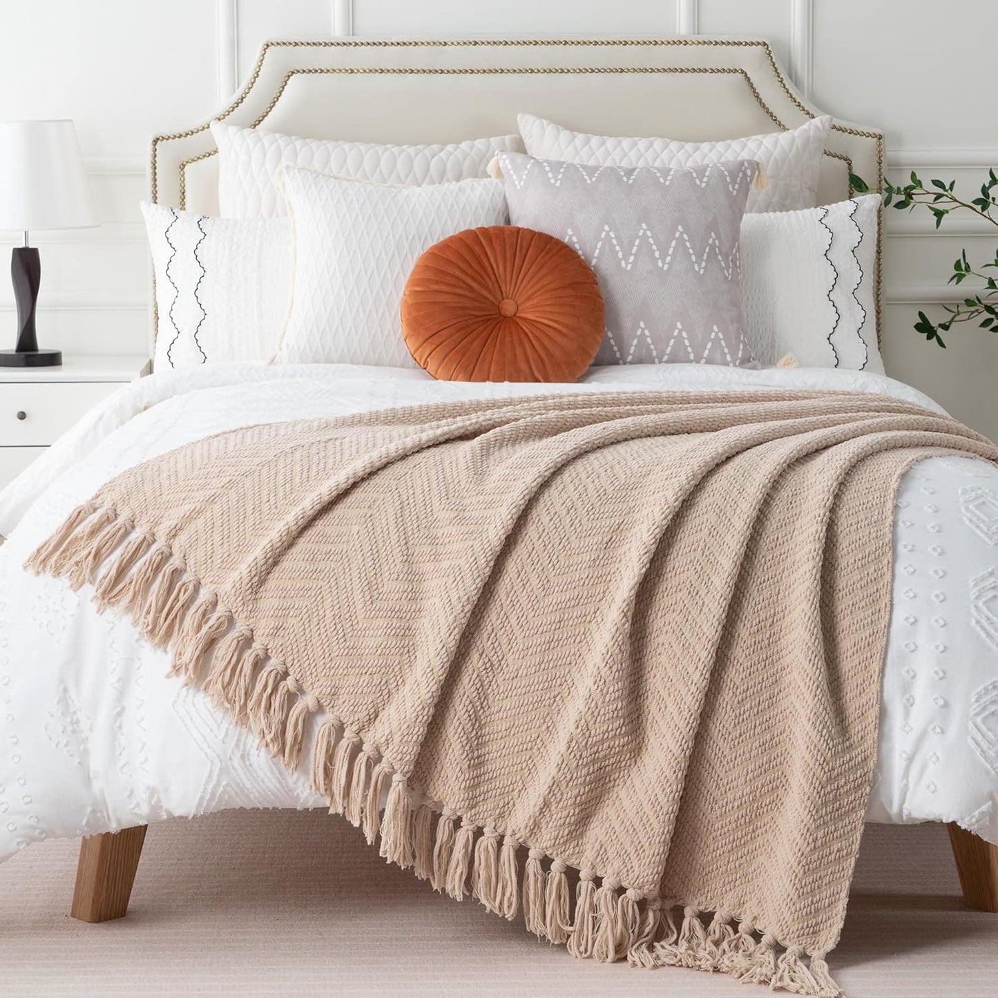 Beige Throw Blanket for Couch, Knitted Beige Blanket for Bed, Neutral Throw Blanket Tan Throw Blanket for Room Decor Housewarming Gifts, 50" X 60"