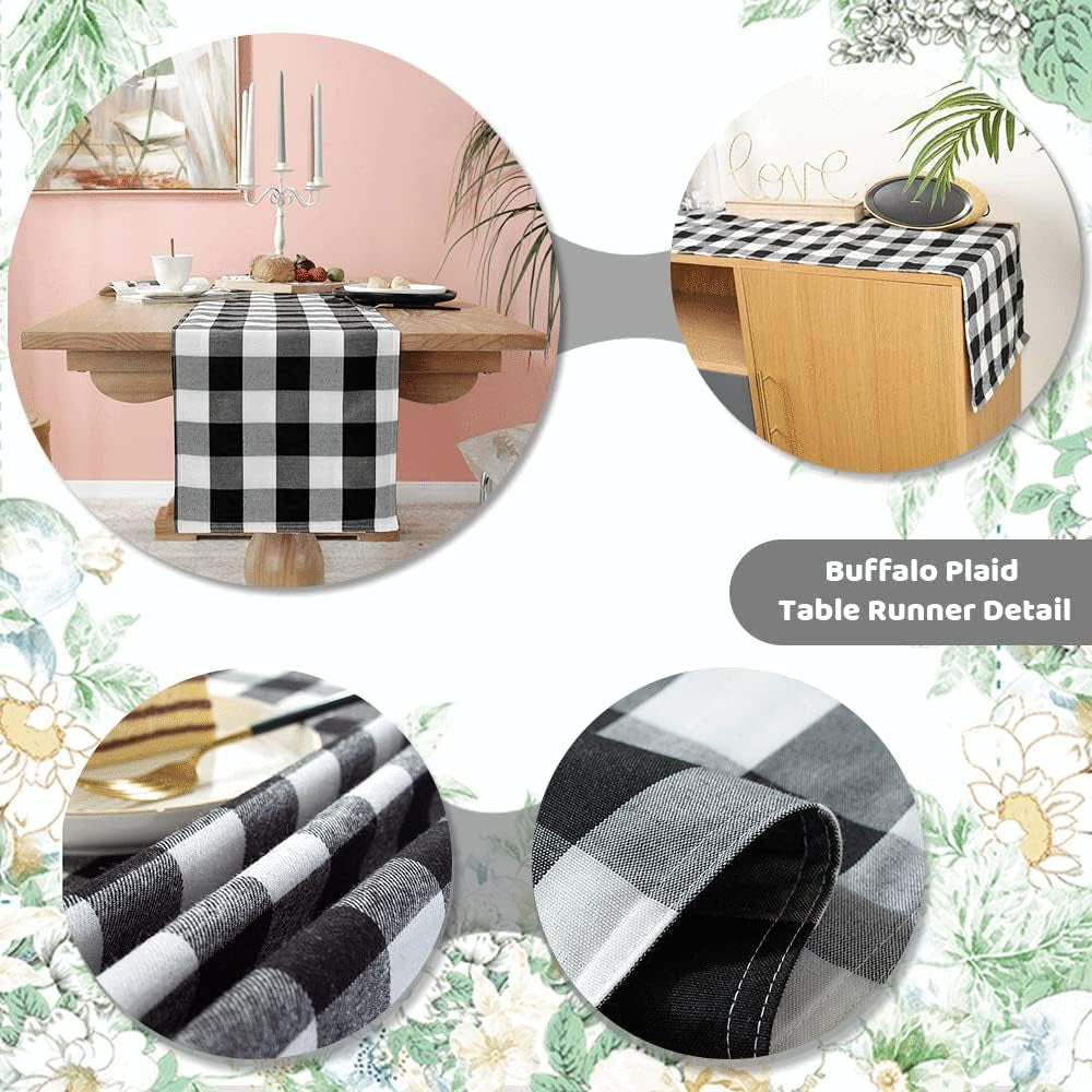 Buffalo Plaid Table Runners 2 Packs 13X84 Inches Black and White Check Table Runner Fall Thanksgiving Table Runners for Parties