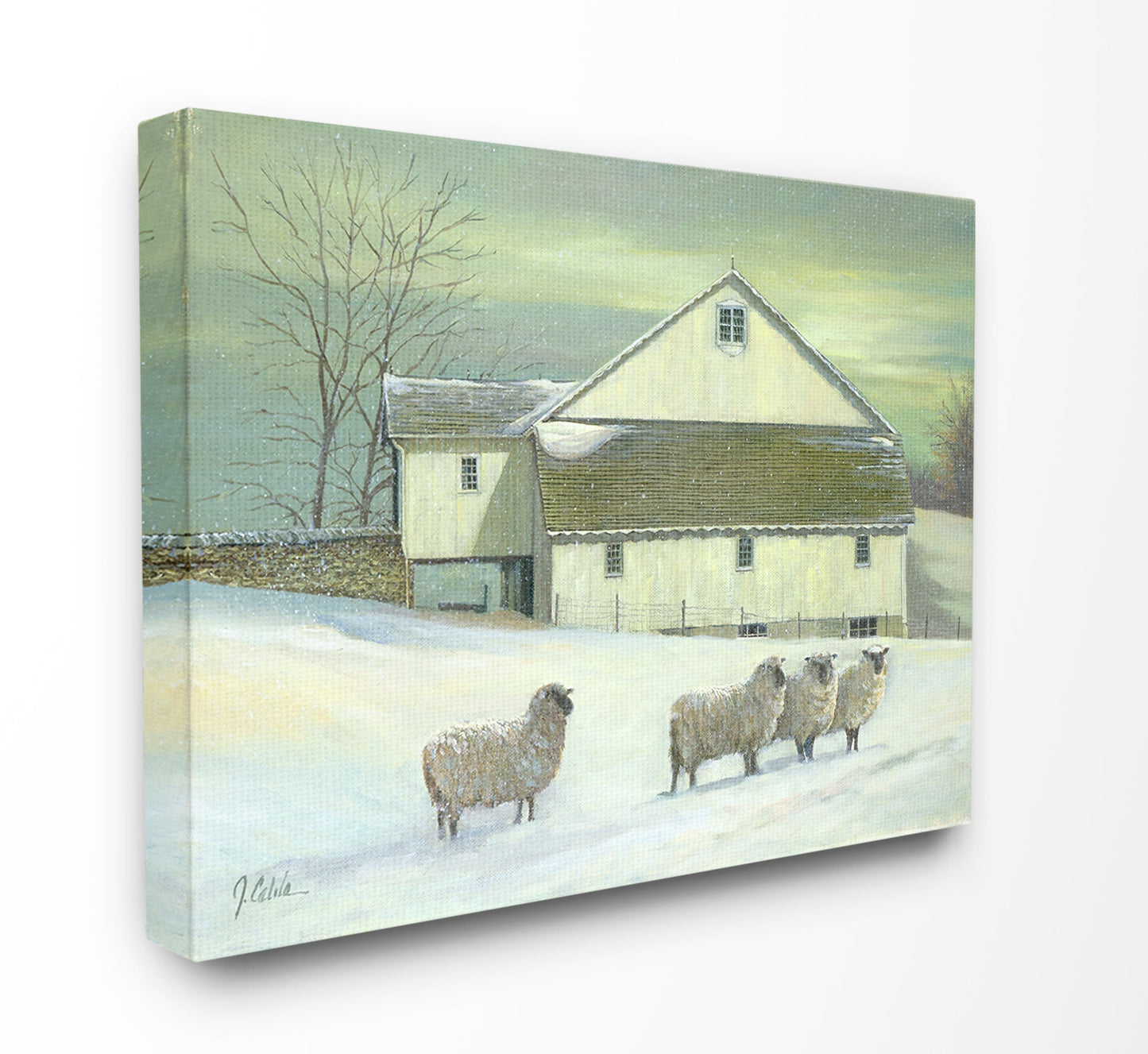 The Stupell Home Decor Sheep in Front of the Farmhouse Green Toned Painting Canvas Wall Art