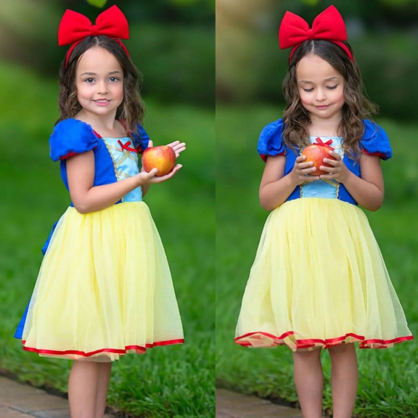 Girls Snow White Princess Dress up Kids Birthday Party Snow White Costume Toddler Tulle Skirt with Accessories Yellow 120 CM 5-6 Years