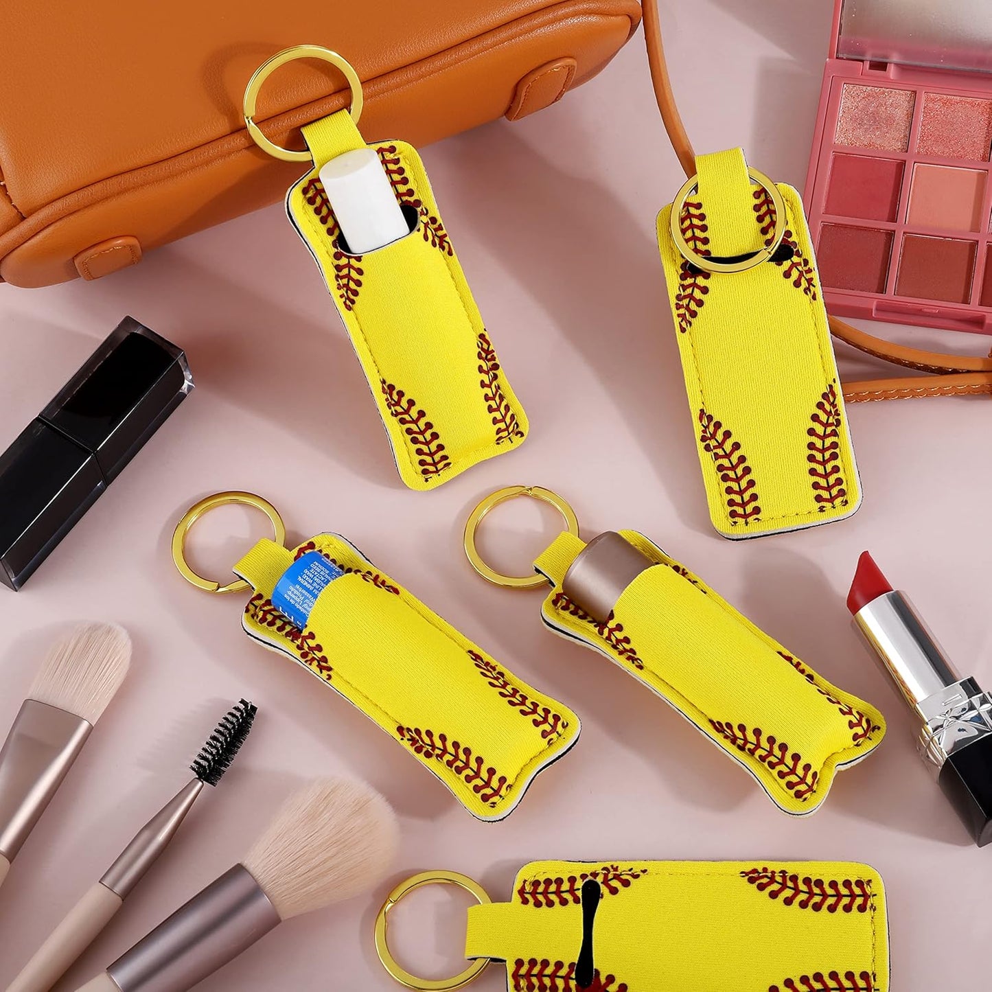 Grehge All Chapstick Holder Softball Lipstick Holder Keychain Lip Balm Lipgloss Holder Keychain