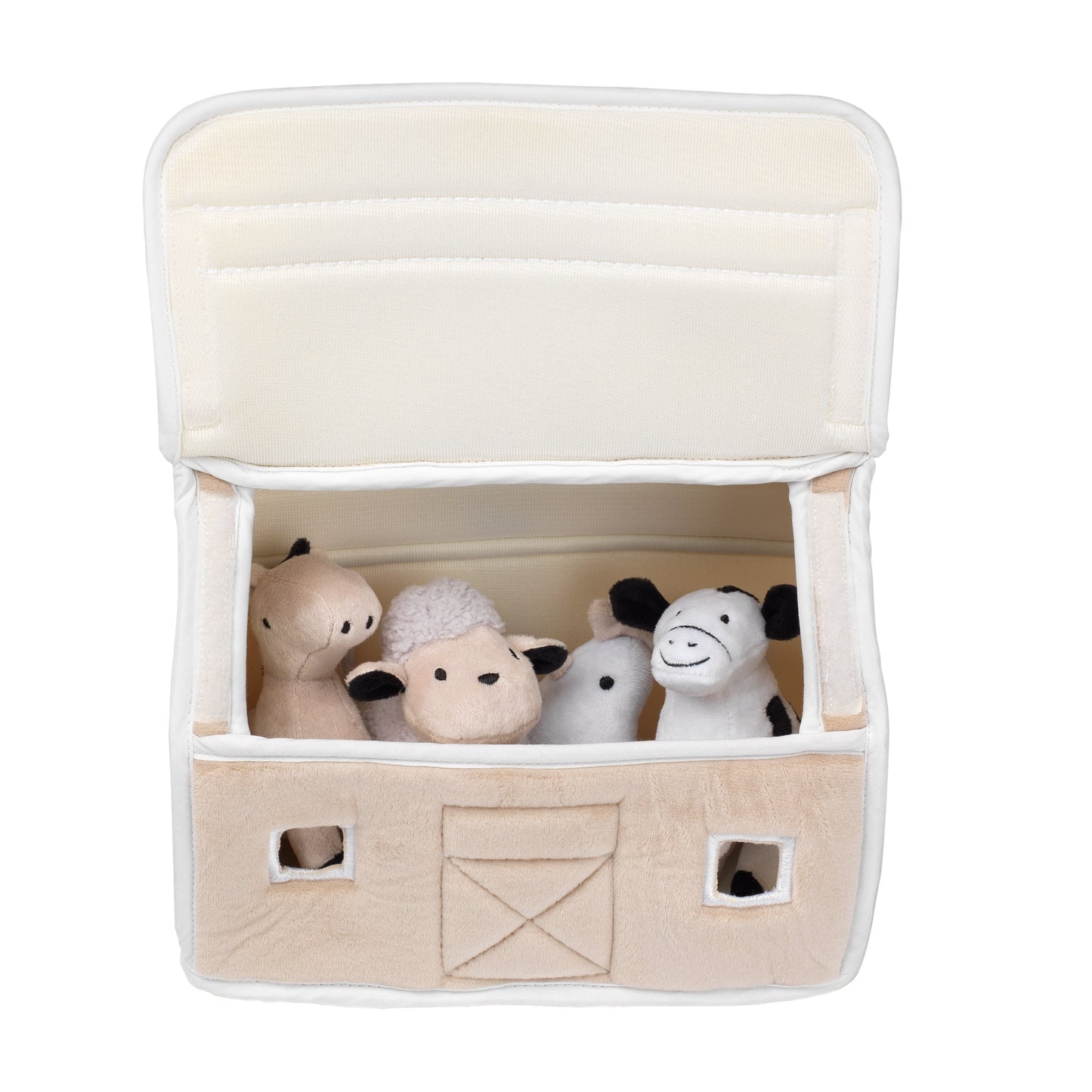 Baby Farm Plush Barn with 4 Stuffed Animals Toy - Taupe/Gray/White