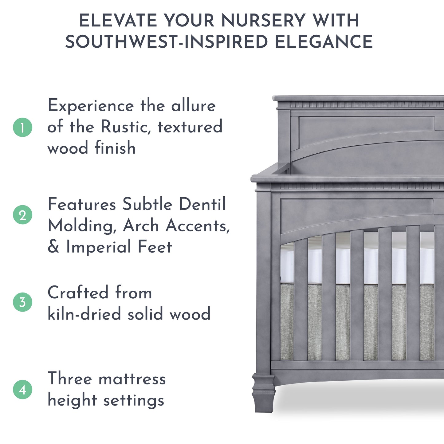 Santa Fe 5-In-1 Convertible Crib, Storm Grey