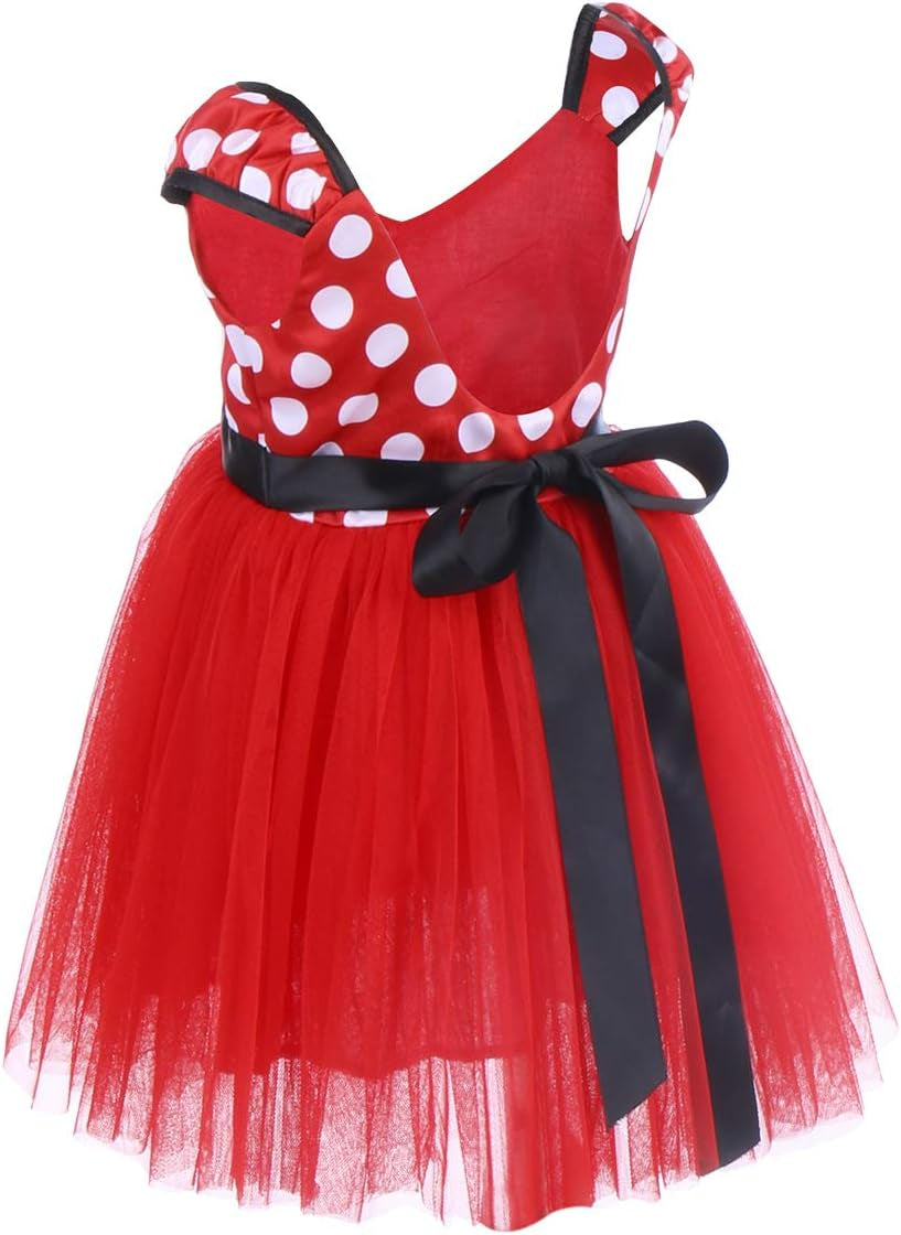 Girls' Polka Dots Princess Party Cosplay Pageant Fancy Costume Tutu Birthday Dress Up+Ears Headband