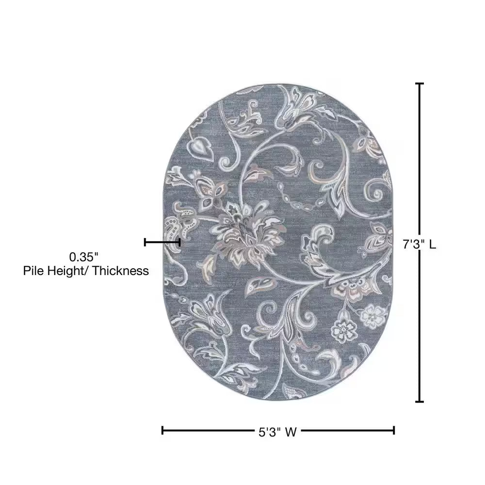 Madison Floral Dark Gray 5 Ft. X 8Ft. Oval Indoor Area Rug