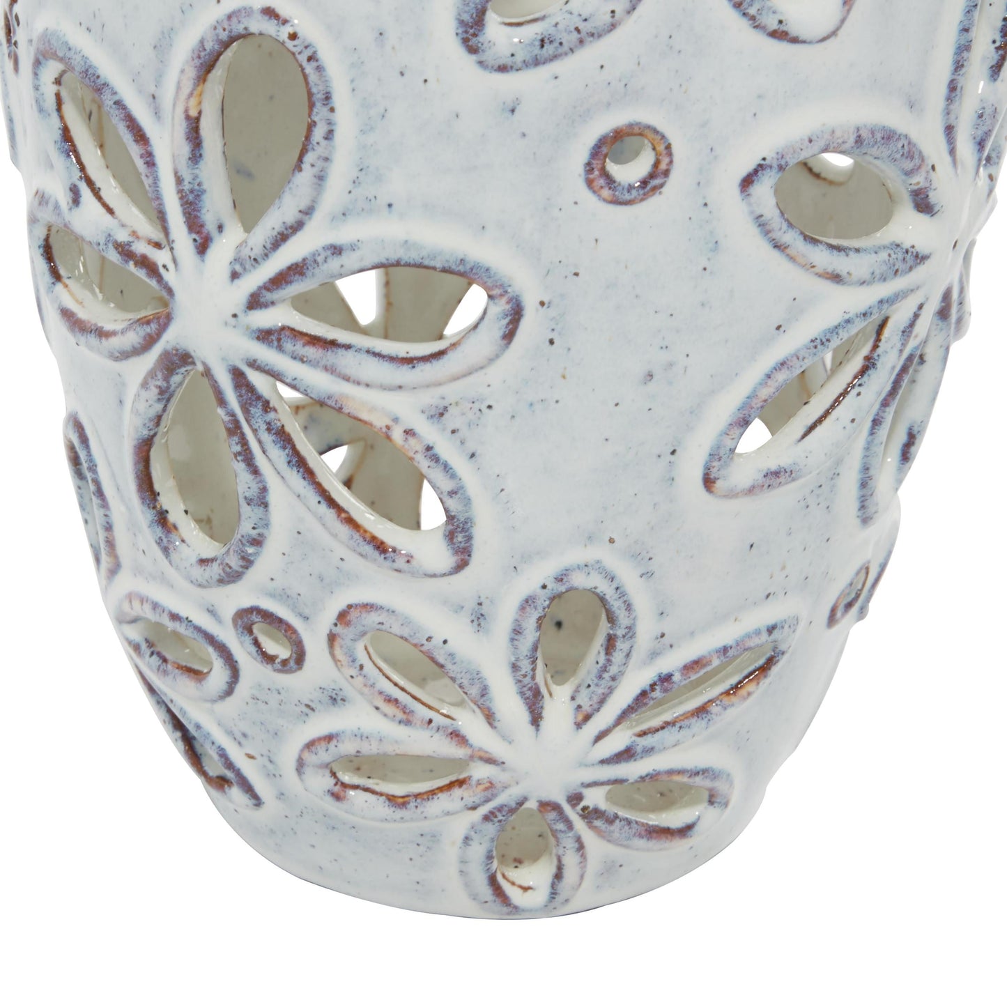 14", 11"H Floral Handmade Daisy Cut Out White Ceramic Vase, Set of 2