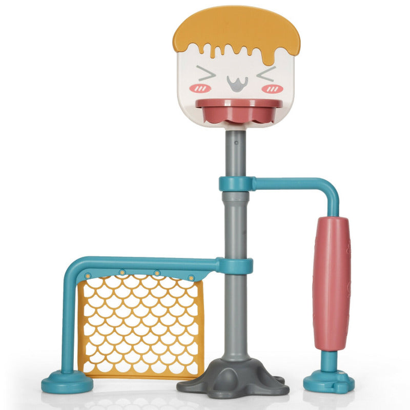 3-In-1 Height Adjustable Basketball Stand Set with Soccer and Roller