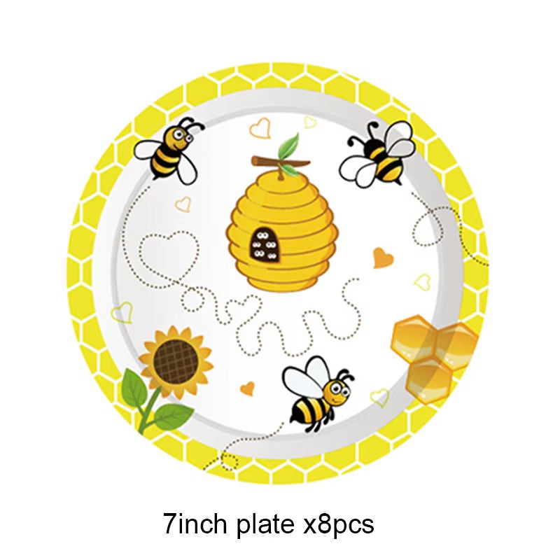 Bumble Bee Theme Party DIY Supplies Kids Birthday Party Decoration Latex Balloon Garland Disposable Tableware Set Baby Shower Su