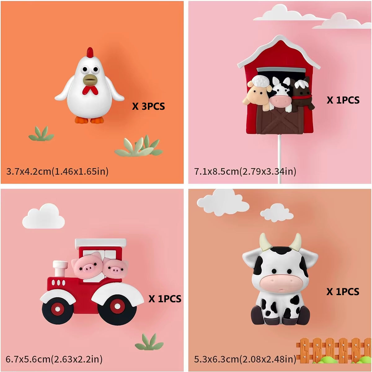 6Pcs Animal Cake Decoration Farm Birthday Cake Topper Cow Cake Decoration for Farm Animal Baby Shower Birthday Party Decorations