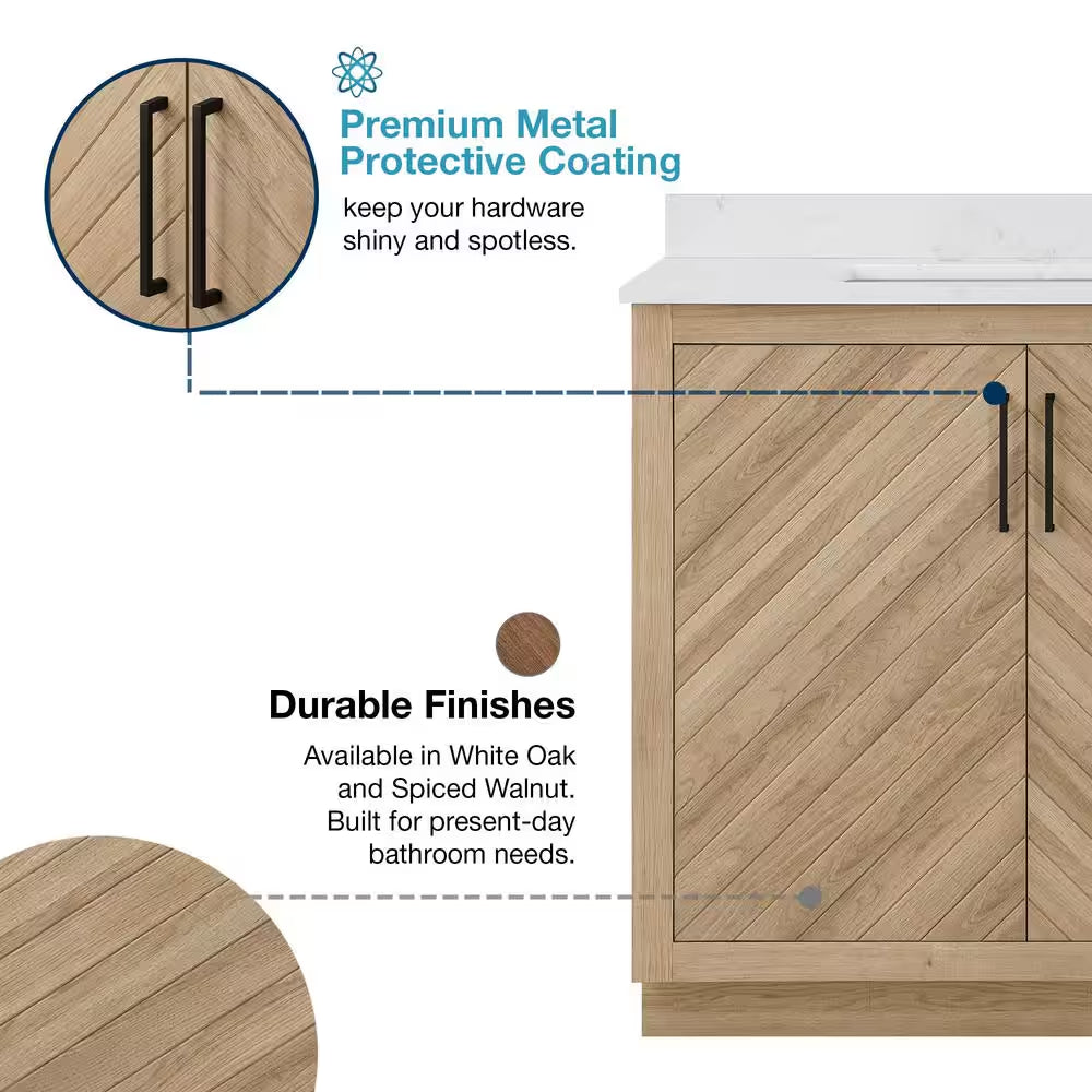 Huckleberry 36 In. Single Sink Weathered Tan Bath Vanity with White Engineered Marble Top (Assembled)