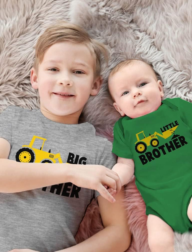 Tractor Big Brother Little Brother Matching Sibling Outfits Toddler Kids Tshirt & Baby Bodysuit Set