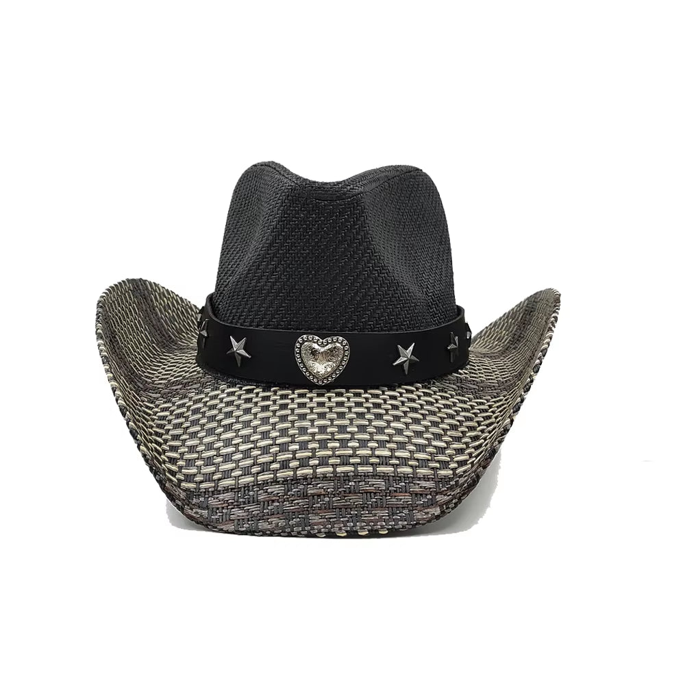 Love Belt Accessories Western Cowboy Straw Hat Fashionable Men and Women Summer Sunshade Straw Hat Cowboy Hat Beach Hat 2024 New