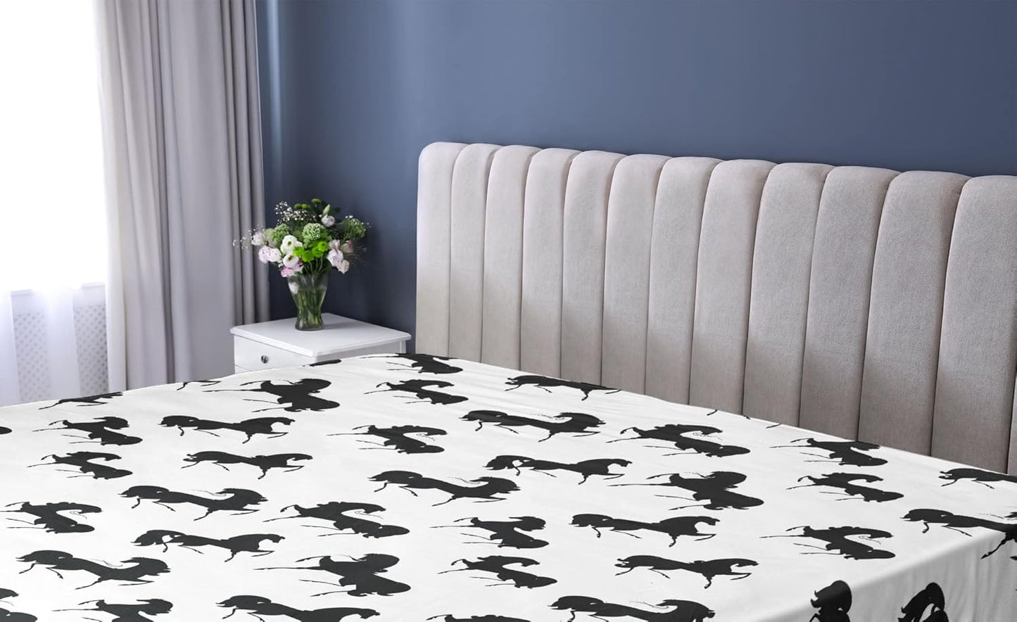 Horses Fitted Sheet, Farm Animal Silhouettes with Various Poses Galloping Trotting Cantering and Loping, Soft Decorative Fabric Bedding All-Round Elastic Pocket, Twin Size, Black