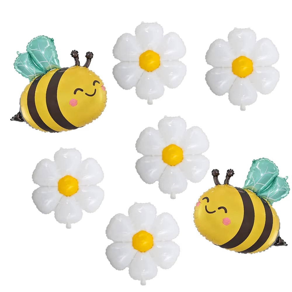 7Pcs Bee Daisy Foil Balloon Set for Spring Birthday Anniversaries Graduations Mother'S Day Party Decoration Daisy Flower Globos