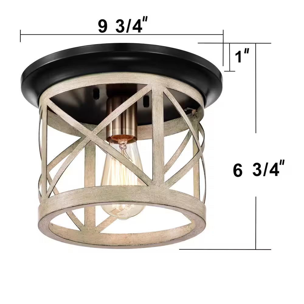 9.75 In. 1-Light Oil-Rubbed Bronze and Briarwood Finish Cage Drum Flush Mount