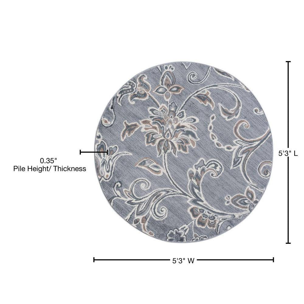 Madison Floral Gray 6 Ft. round Indoor Area Rug