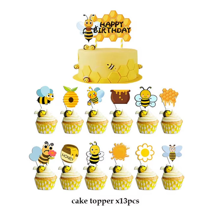 Bumble Bee Theme Party DIY Supplies Kids Birthday Party Decoration Latex Balloon Garland Disposable Tableware Set Baby Shower Su