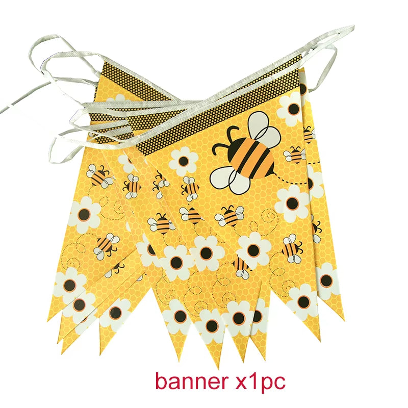 Bumble Bee Theme Party DIY Supplies Kids Birthday Party Decoration Latex Balloon Garland Disposable Tableware Set Baby Shower Su