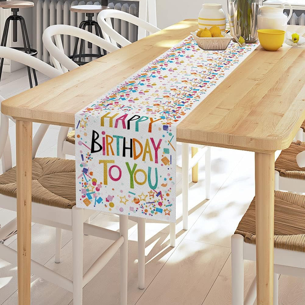 Happy Birthday Table Runner,Spring Summer Holiday Dining Table Runners for Home Party Décor 13X70 Inch