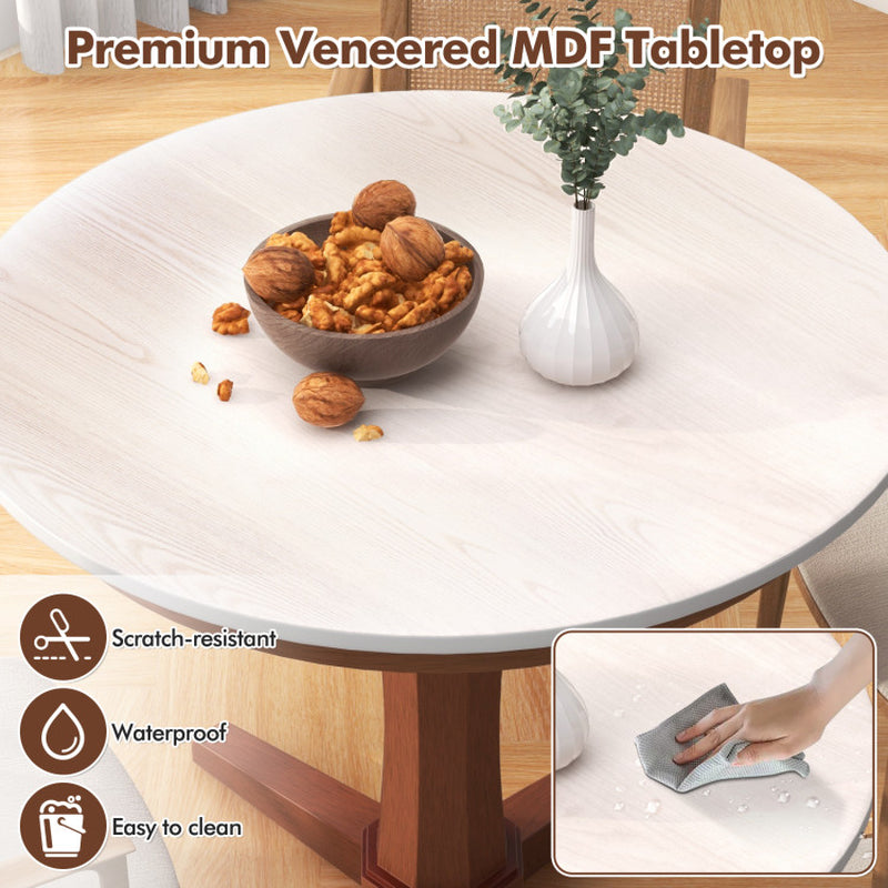 35 Inches Wooden round Dining Table with Pedestal Base