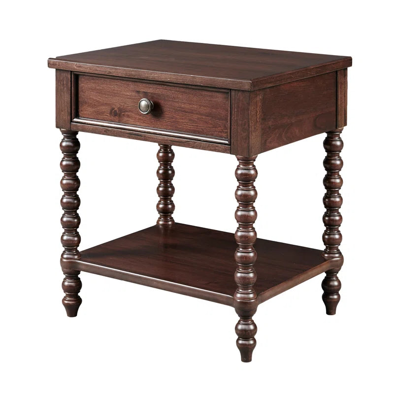 Beckett Turned Wood Spindle Nightstand with Drawer & Shelf