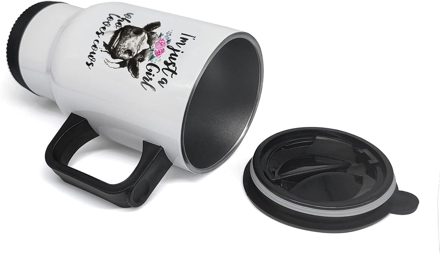 Valentines I M Just a Girl Who Loves Cows Flower Women Stuff 13.5Oz Print Cup Cow Gifts for Women Stainless Steel Tumbler Kitchen Decor - Gift Idea for Cow Lovers Stuff Farm Animal