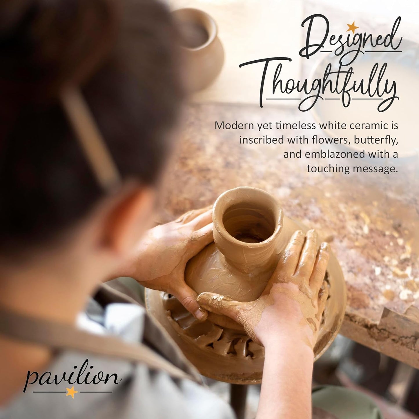 Pavilion 'In Memory, Light Remains' 19176 - White Ceramic Candle with Soy Wax in a Delicate Floral Scent, Thoughtful Sympathy, Remembrance, and Condolence Gift - 8 Ounces