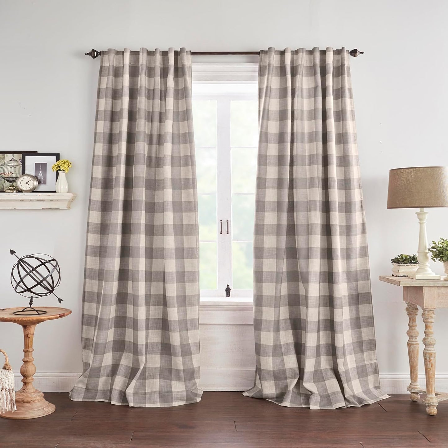 Farmhouse Living Grainger Buffalo-Check Blackout Window Curtain, Living Room and Bedroom Drape with Rod Pocket Tabs, 52" X 84", Grey, 1 Panel