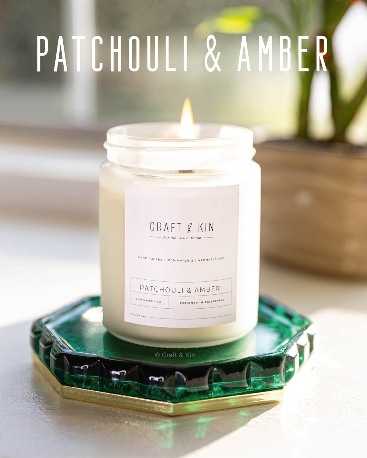 Patchouli & Amber Scented Candles 8 Oz 45 Hour Long Lasting Summer Candles | Wooden Wick Candles | Men Candles for Bedroom, All Natural Soy Candles Scented, Relaxing Aromatherapy Candles