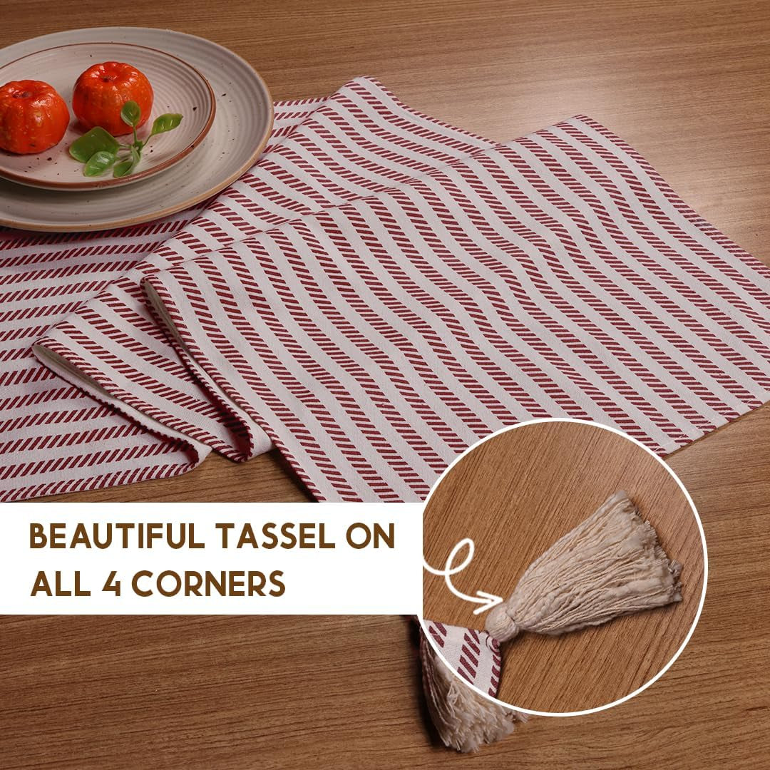 Table Runner 72 Inches Long with Tassels for Home Dining Table, Table Decoration, 100% Cotton Runner for Modern Wedding Table Decor, Rust Table Runner for Table Decor