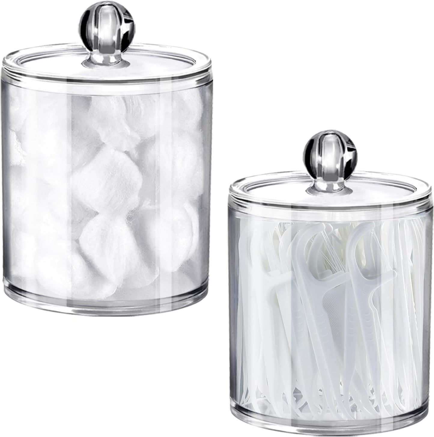 Bathroom Vanity Storage Organizer Canister Holder Apothecary Jars Set for Qtips,Cotton Balls,Swabs,Rounds,Makeup Sponges,Bath Salts,Premium Plastic Acrylic, Clear | 12Oz.And 15Oz.