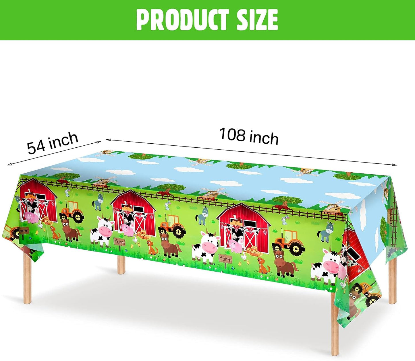 Farm Animals Party Tablecloth Farmhouse Disposable Plastic Table Cover Barnyard Farm Animal Theme Party Decorations for Baby Shower Birthday Party Supplies, 108 X 54 Inch (Red,1 Piece)