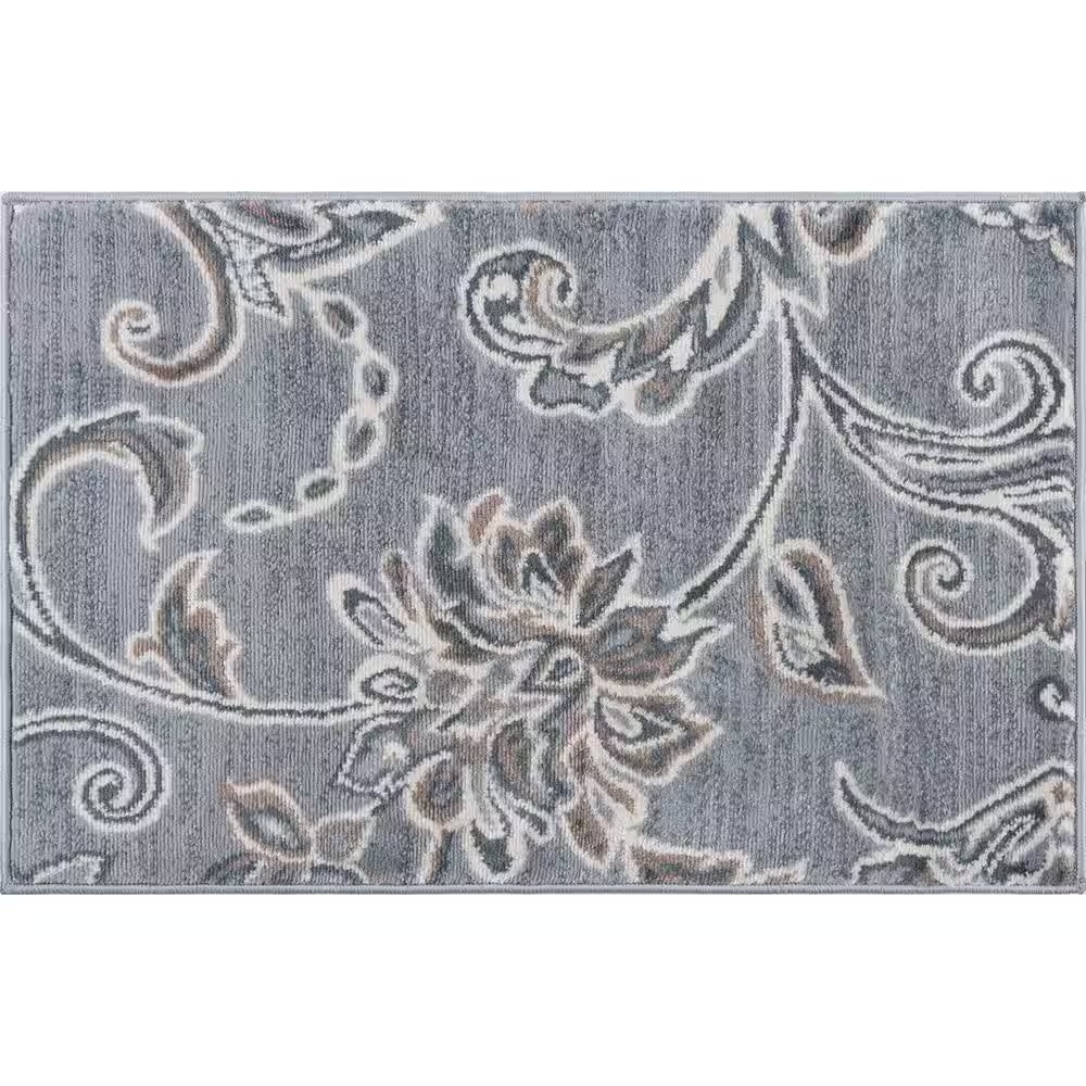 Madison Floral Gray 6 Ft. round Indoor Area Rug