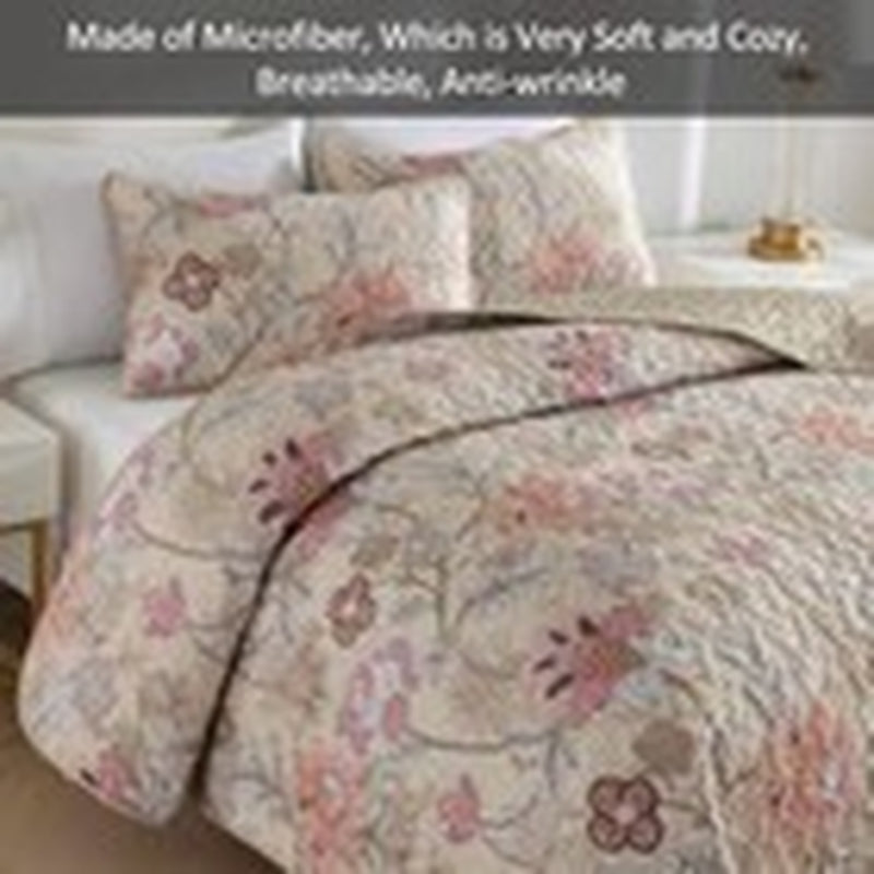 Floral Quilt Set Size Botanical Bedspread Bedding Sets Soft Queen Khaki
