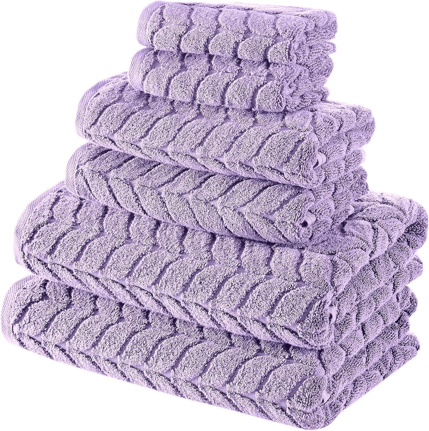 Turkish Bath Towels, Soft Plush Jacquard Luxury Bath Towels, Quick Dry Towel Set (Lavender, 6 Pcs Towel Set)