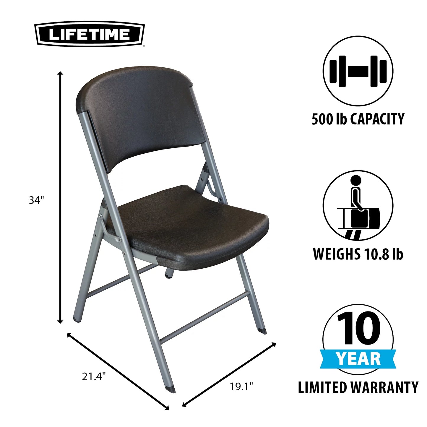 Folding Chair, Indoor/Outdoor Commercial, Black, 6 Pack (80844)
