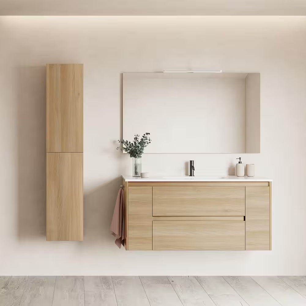 Ambra 47.5 In. W X 18.1 In. D X 22.3 In. H Bathroom Vanity Unit in Nordic Oak with Vanity Top and Basin in White