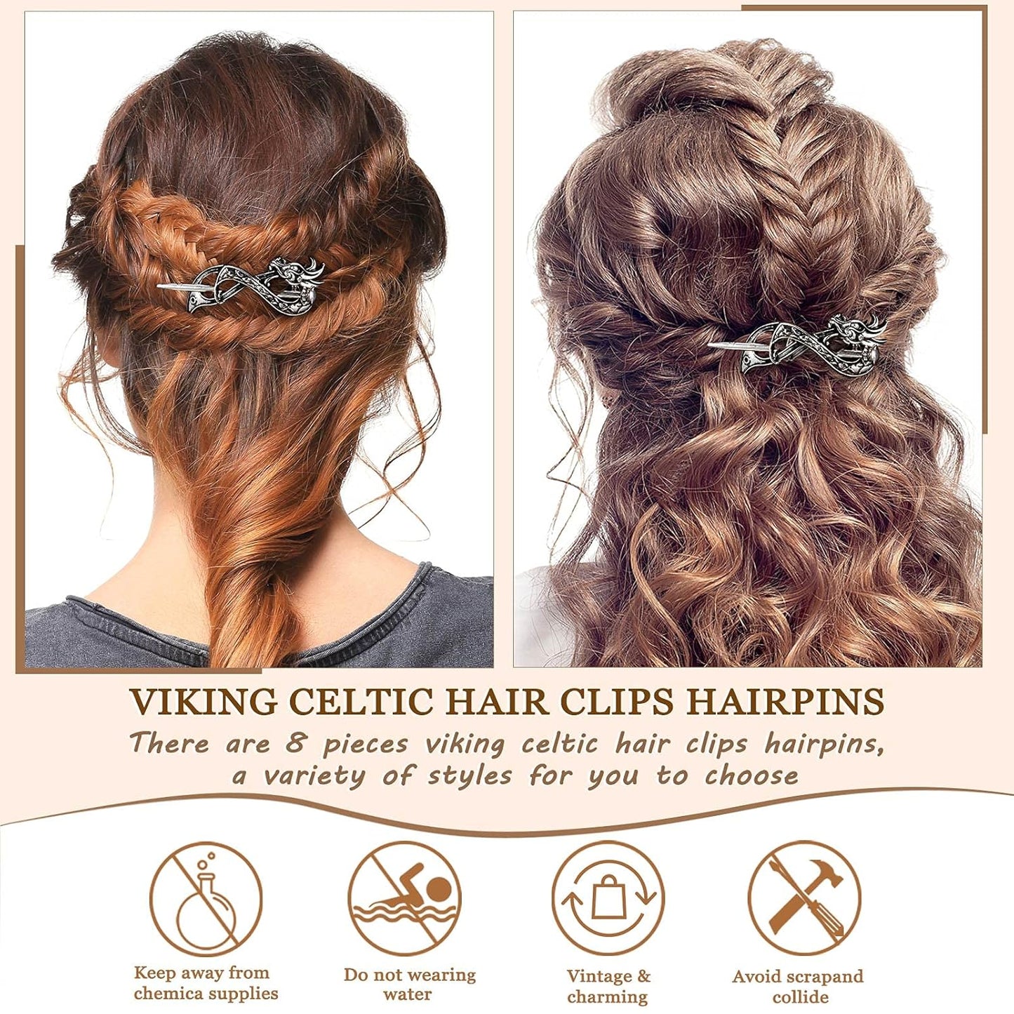 4 Pieces Retro Silver Celtic Hair Slide Hairpins and 11 Pieces Vintage Bronze Viking Hair Sticks Hair Accessories for Women Girls
